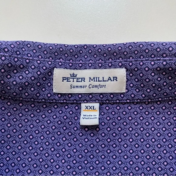Peter Millar Summer Comfort Polo Golf Shirt Size XXL Purple White Pattern - Picture 3 of 6